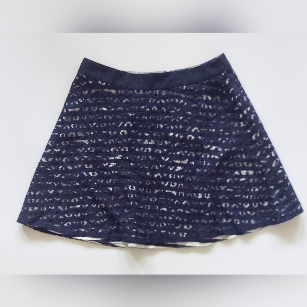 The Limited Eyelet Overlay Skirt Navy Blue Striped White Size 2